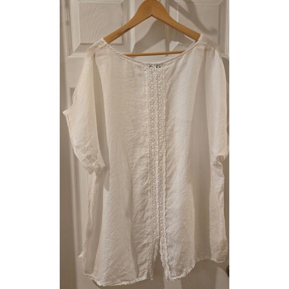 Terzo Millennio Italy 100% Linen White Hi-Lo Hem Womens 1X Cuffed Short Sleeve - Picture 3 of 8